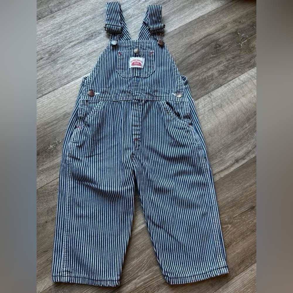 Vintage Round house denim Striped Kids Overalls